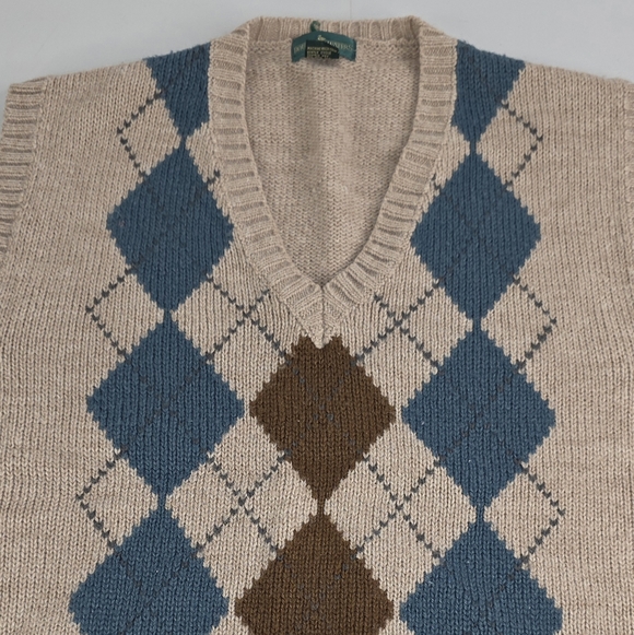 Boundry Waters Argyle Knit V-Neck Sweater Vest Beige Blue Size XL CD-3267 - Picture 2 of 6